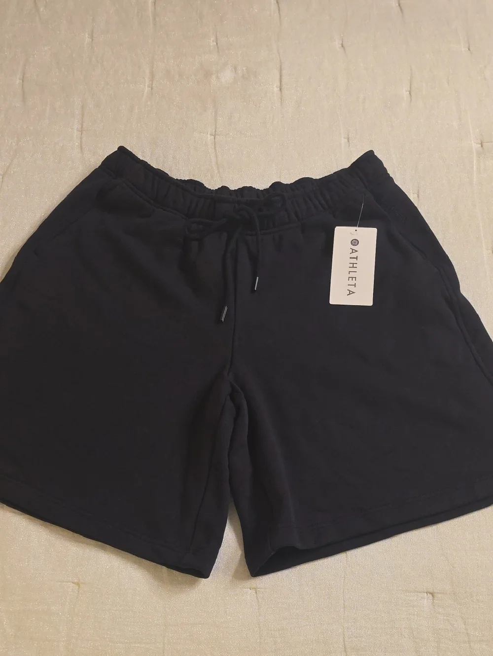 Athleta Black Heavyweight Terry Bermuda Shorts Adjustable Waist Size L - Picture 1 of 14